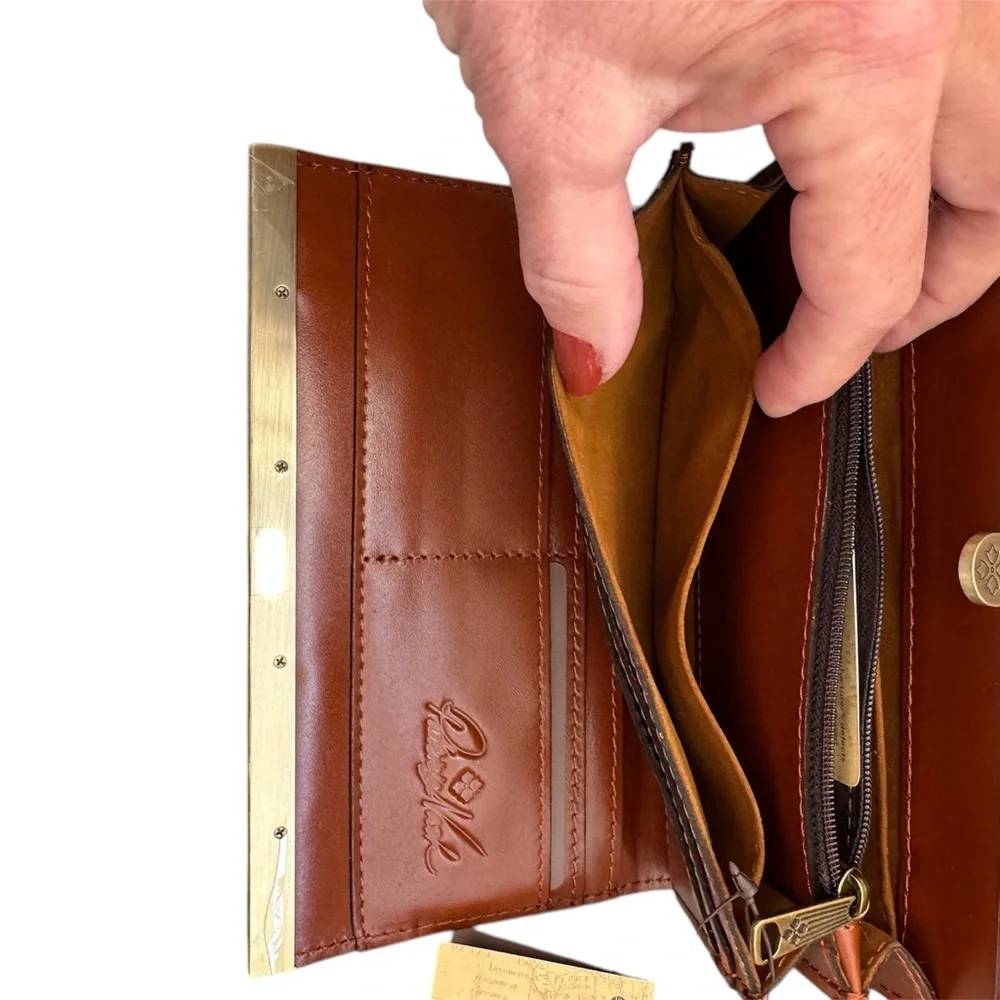 Patricia Nash Tooled Brown Leather Cauchy Frame Wallet, NWT